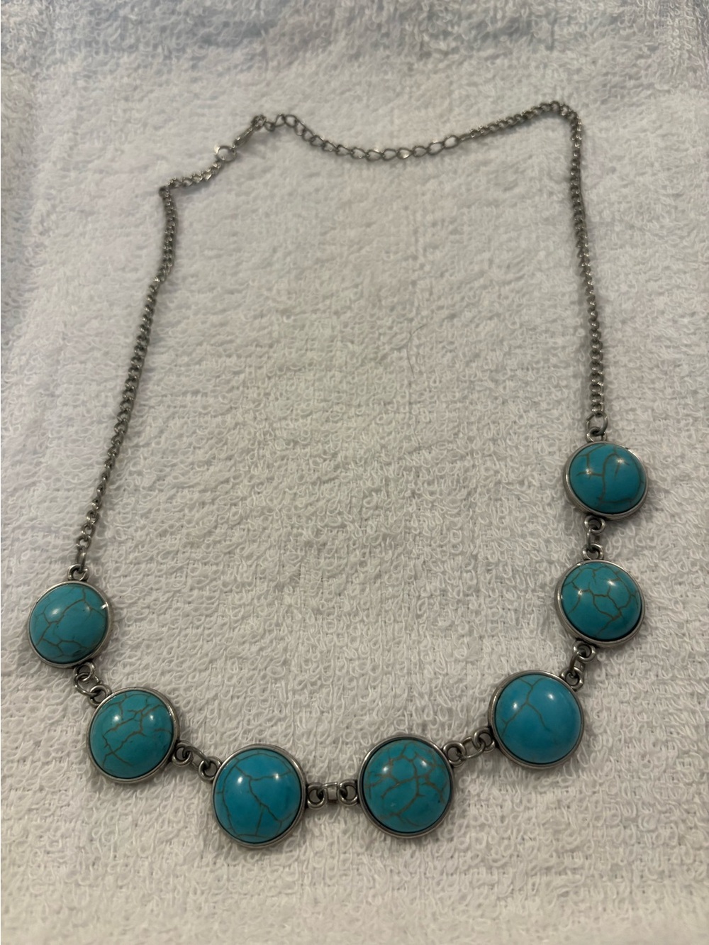 Womens Necklace Silver Tone Chain Turquoise Beaded Boho Costume Fashion Jewelry